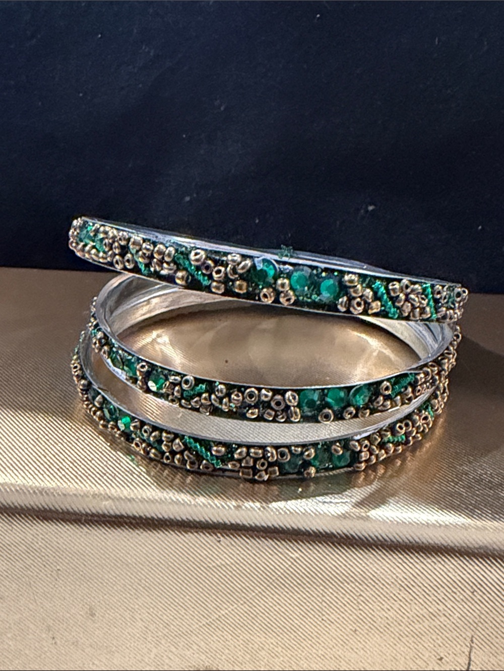 Elegant Green Crystal Bangle Set - Women Jewelry